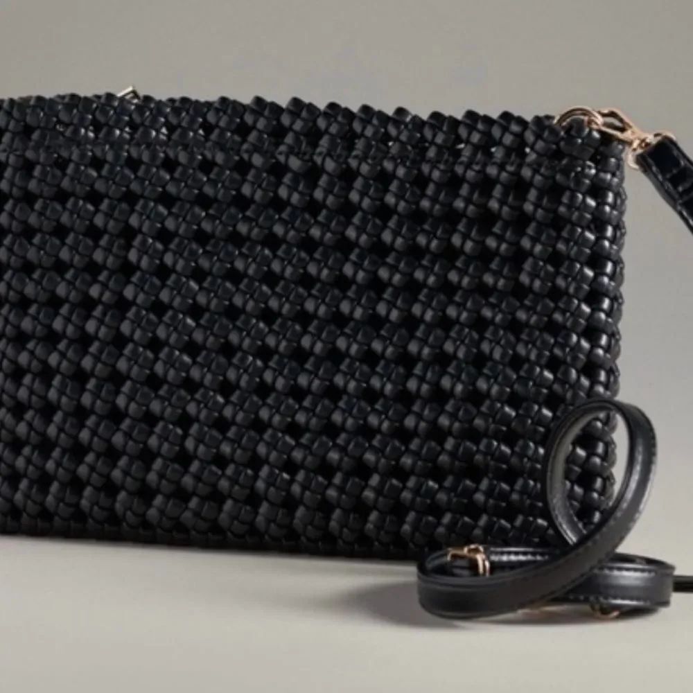 Anthropologie The Kalani Woven Knot Clutch: Faux Leather Edition Black
